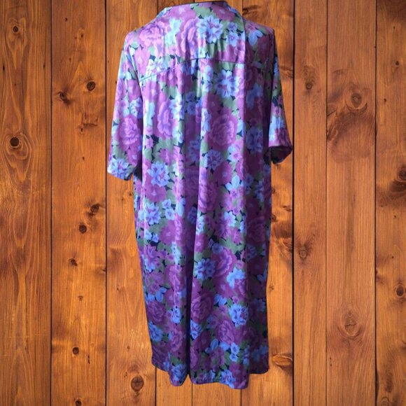 Lady Camille Women's Large Short Sleeve Floral Nightgown Partial Zip Vintage - Picture 7 of 7